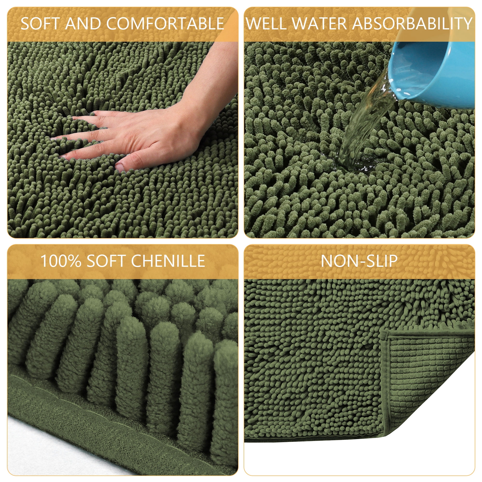 Tripumer  Bathroom Rugs Sets 2 Piece Chenille Bathroom Mat Sets Shaggy Microfiber Rugs Sets Bathroom Mats for Bathroom Extra Soft Absorbent Olive Green
