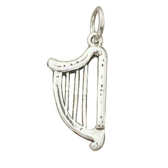 Sterling Silver 30" .8mm Box Chain 3D Harp Musical Instrument Pendant Necklace