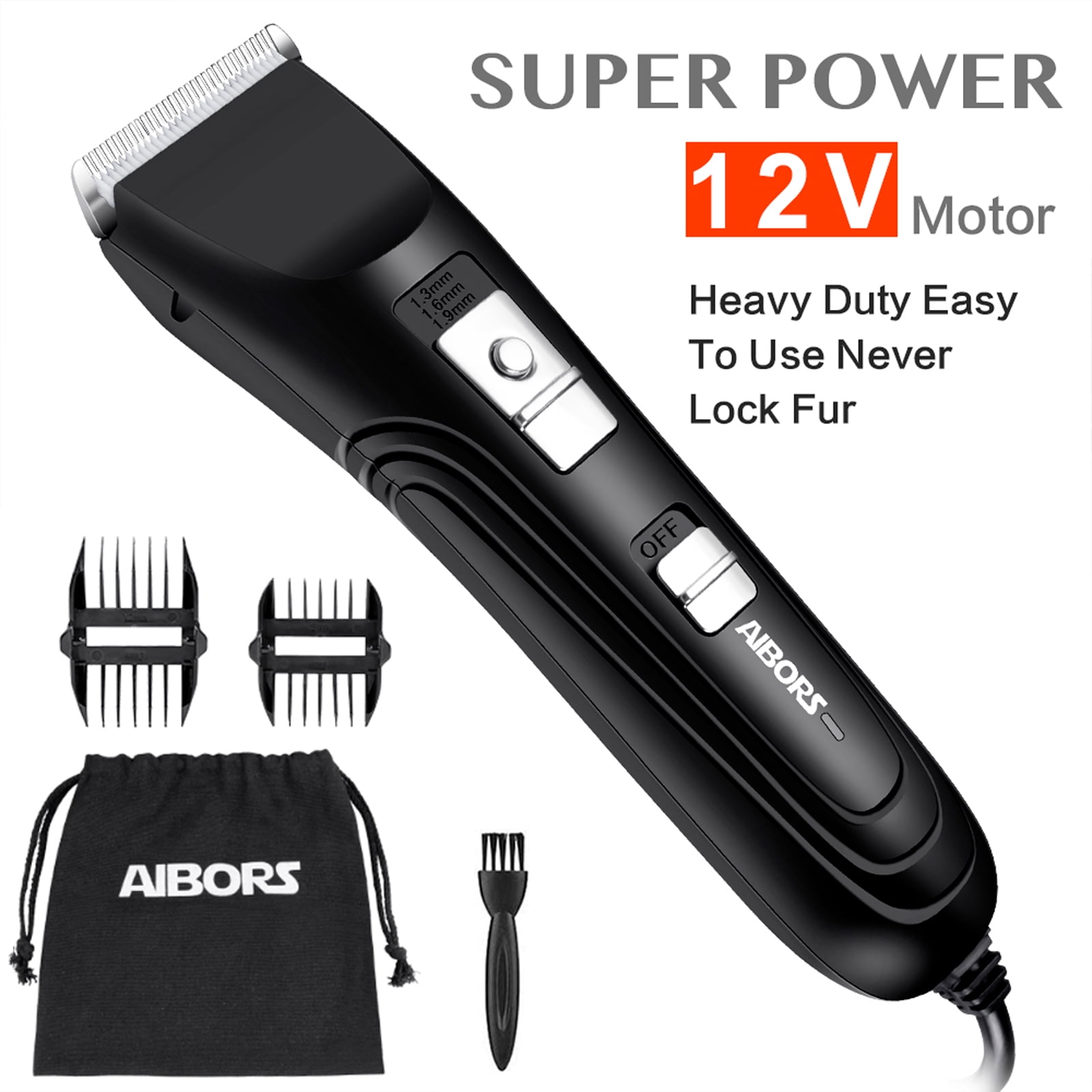 AIBORS Dog Clippers for Grooming for Thick Coats 2-Speed 12V High Power Professional Heavy Duty Quiet Plug-in Dog Grooming Clippers Kit Dog Shaver Hair Trimmers for Cats and Other Pets 