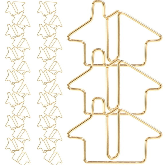 50 Pcs Special-shaped Paper Clip Metal House Bookmark Cute Cartoon 50pcs Gold Clips Office Golden