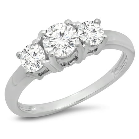 Dazzlingrock Collection 1.00 Carat (ctw) 18k Round Cut Diamond Ladies 3 Stone Bridal Engagement Ring 1 CT, White Gold, Size 5.5