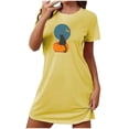 thumbnail image 3 of Sakmal Chemises de Nuit Légères pour Femmes, Mignonnes, Grande Taille, Halloween, Robe de Nuit Jaune, Col Rond, Imprimé Chat Noir, Manches Courtes, Courtes Chemises de Nuit P-2TG, 3 of 4