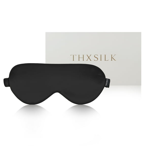 THXSILK Luxury Silk Sleep Mask for Woman, Natural 25 Momme Mulberry Silk, Night Eye Shade with Elastic Strap/Headband, Black