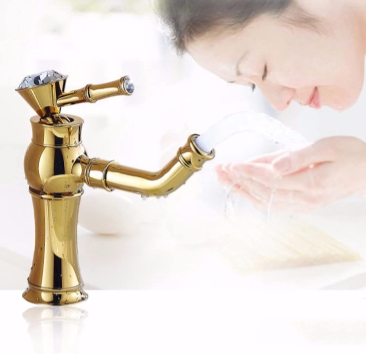 Vintage Sink Faucet Bathroom, 360° Swivel Bathroom Sink Faucet Brass Sink Faucet Cold/Hot Water Basin Tap, Single Handle Bathroom Faucet, Gold