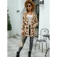 thumbnail image 5 of Charmo Womens Leopard Knit Cardigan Open Front Sweaters with Pockets Long Sleeve Outwear, 5 of 5