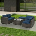 thumbnail image 5 of Highsound 4 Piece Patio Furniture Set, Outdoor Sectional Sofa PE Rattan Conversation Set with Table & Thickened Cushions for Garden Lawn Poolside, Navy Blue, 5 of 10