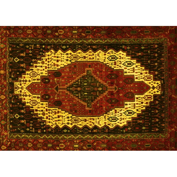 Ahgly Company Machine Washable Indoor Rectangle Persian Yellow Traditional Area Rugs, 8' x 10'