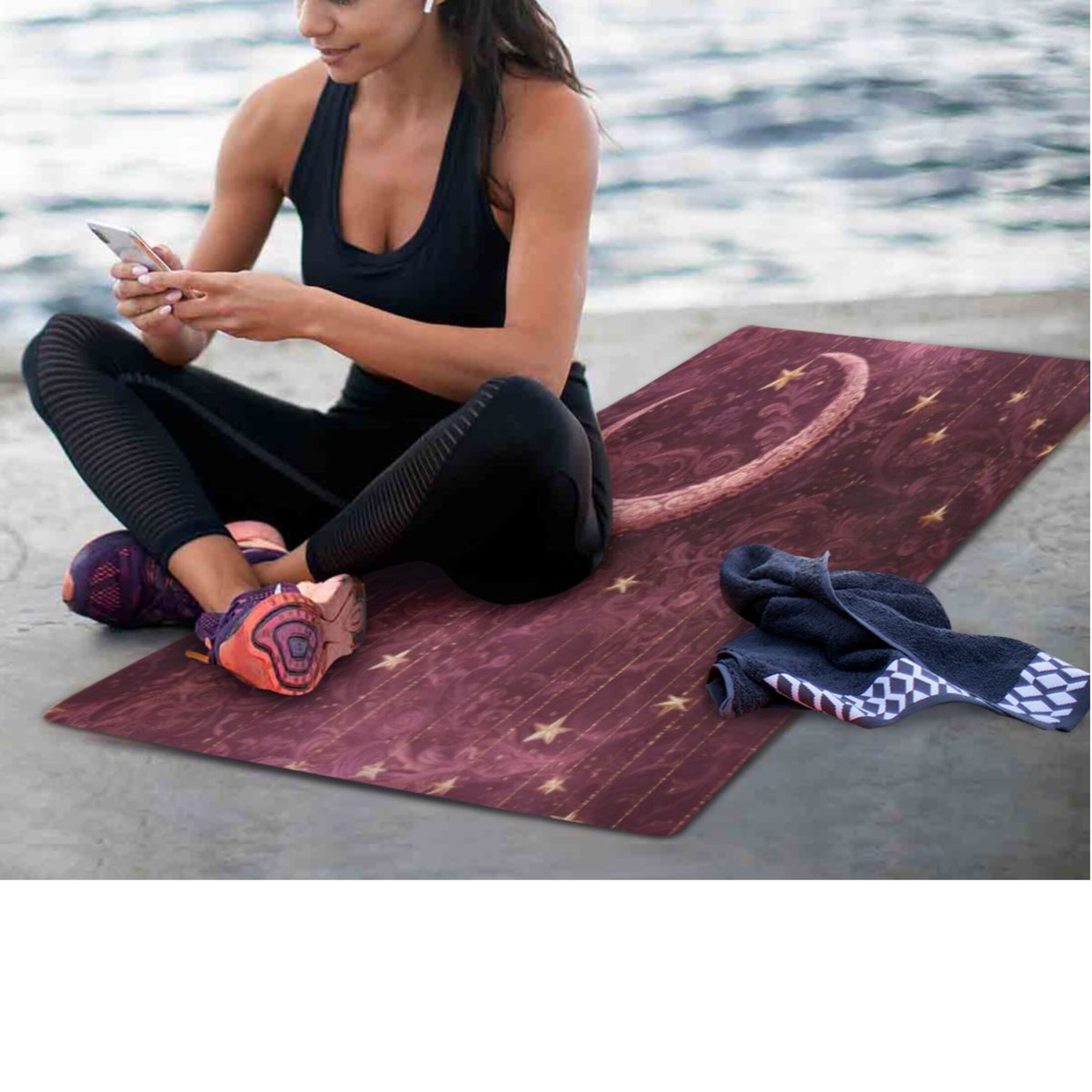 BZSMCE Yoga Mat Women Fitness Mat Celestial Moon and Star Pattern