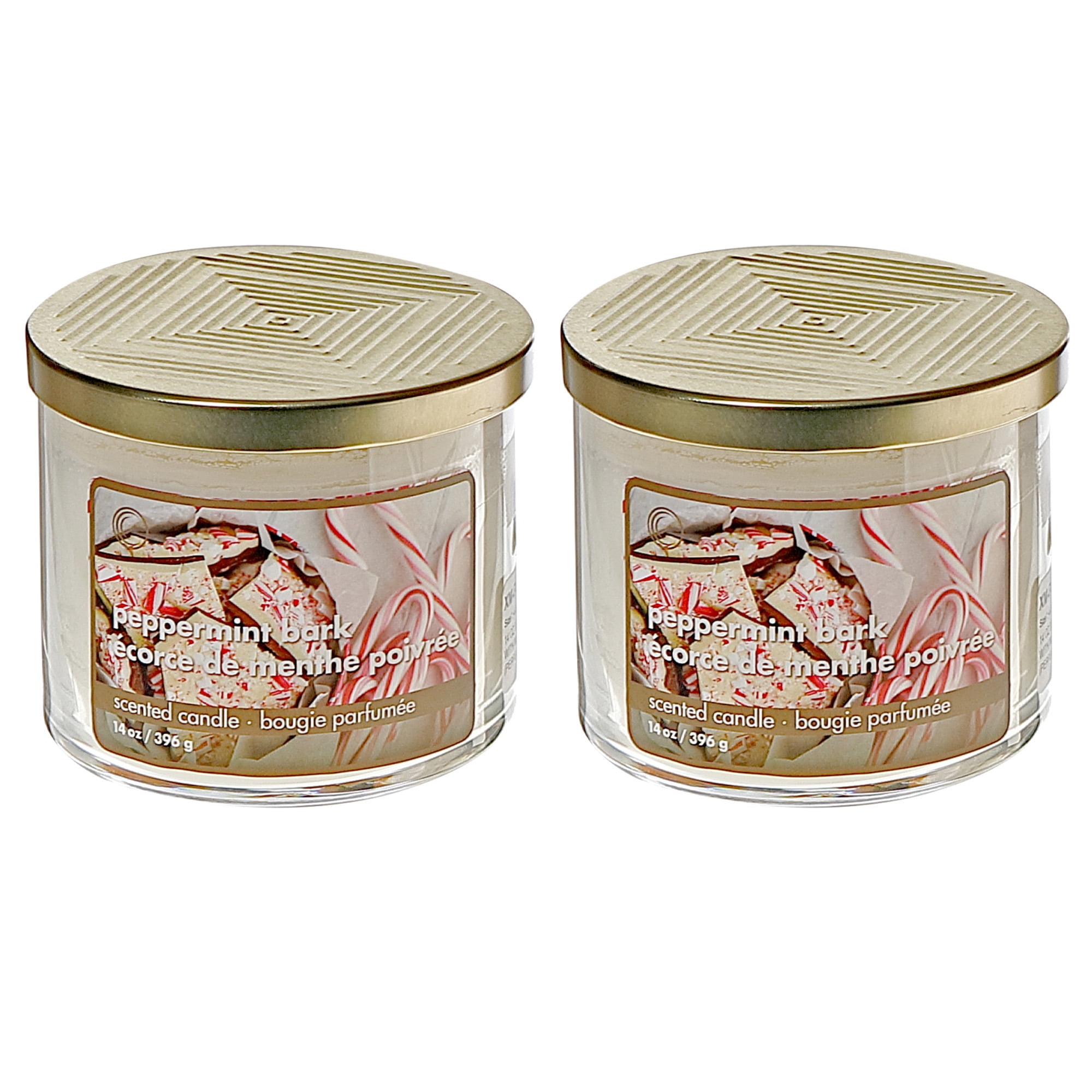 14 Oz 3 Wick Jar Candle With Metal Lid (Peppermint Bark) - Set of 2