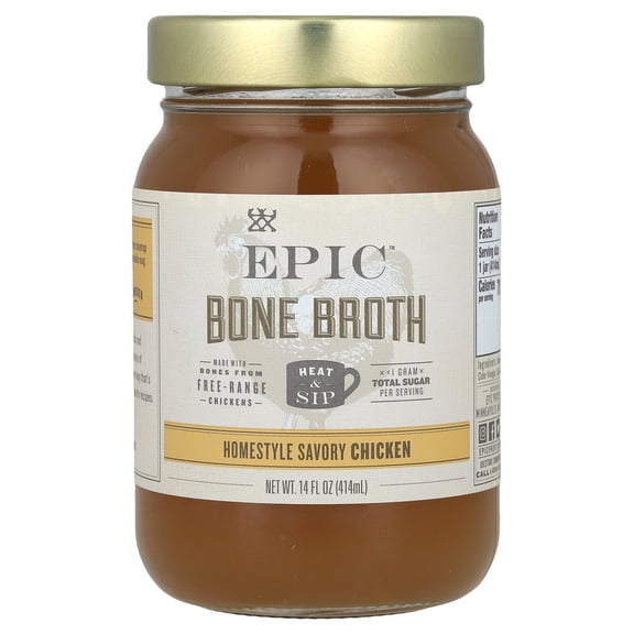 EPIC Homestyle Chicken Bone Broth, Keto and Paleo Friendly, Whole30 Approved, 14 fl oz