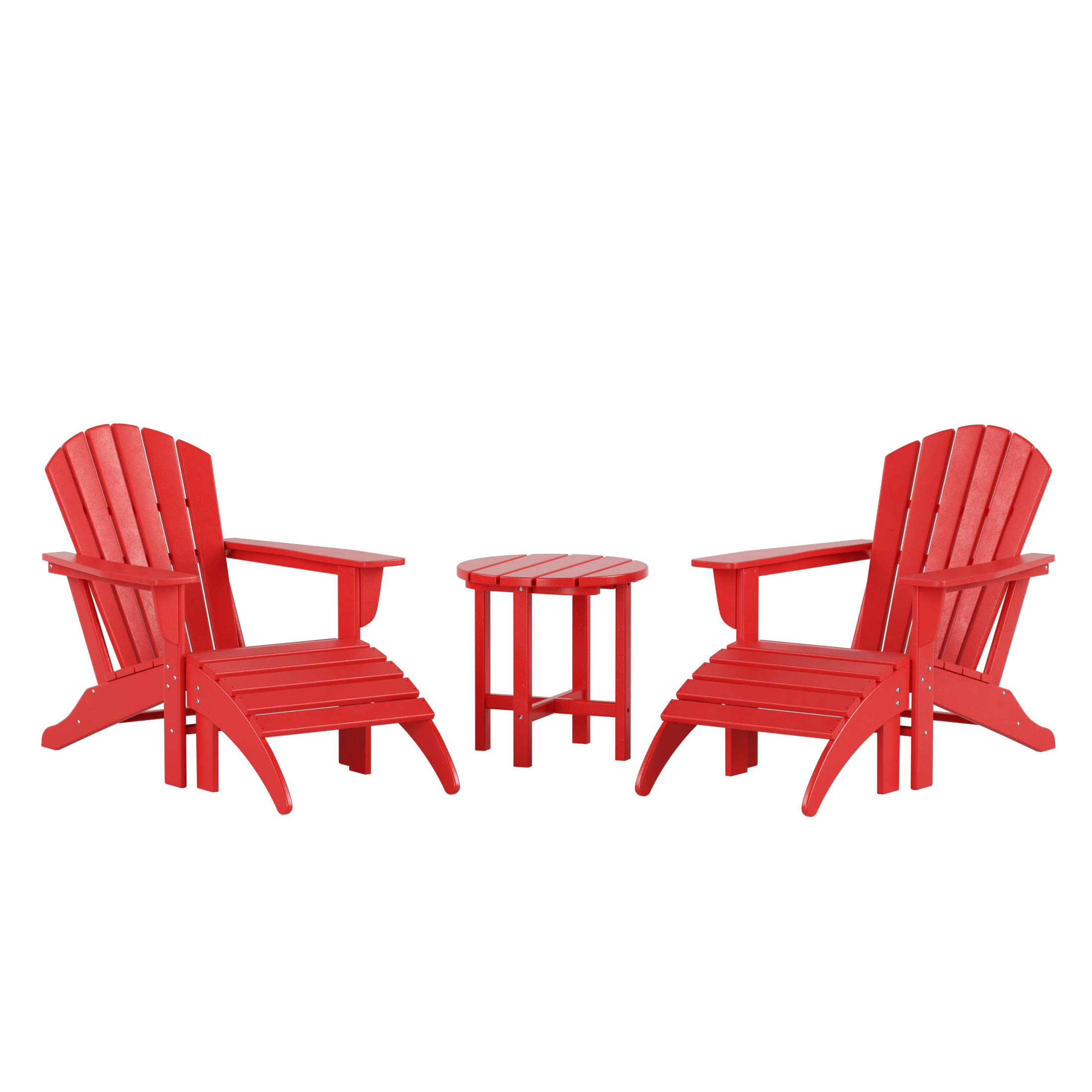 WestinTrends Dylan Outdoor Lounge Chairs Set of 2, 5 Pieces Seashell Adirondack Chairs with Ottoman and Side Table, All Weather Poly Lumber Outdoor Patio Chairs Furniture Set, Red - image 1 of 9