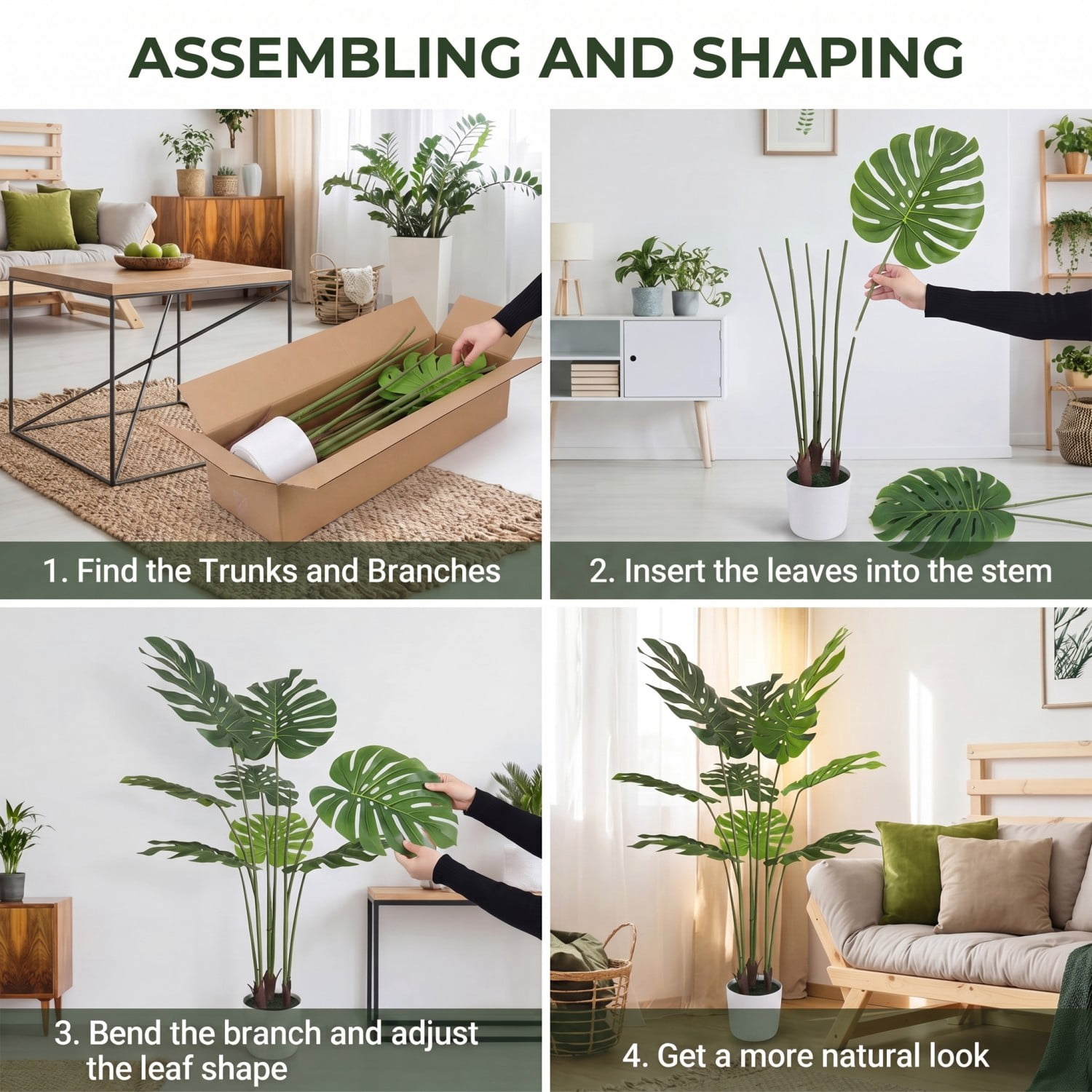 BEAUTYPEAK 4.1FT Artificial Plant Fake Indoor Monstera Plant Decorative Outdoor Greenery in White Pot