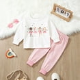 thumbnail image 2 of TOWED22 Toddler Girl Clothes kids Bell Bottom Outfits Long Sleeve Ribbed Sweatshirt & Flare Pants Winter Clothing,Pink,5 Y, 2 of 9