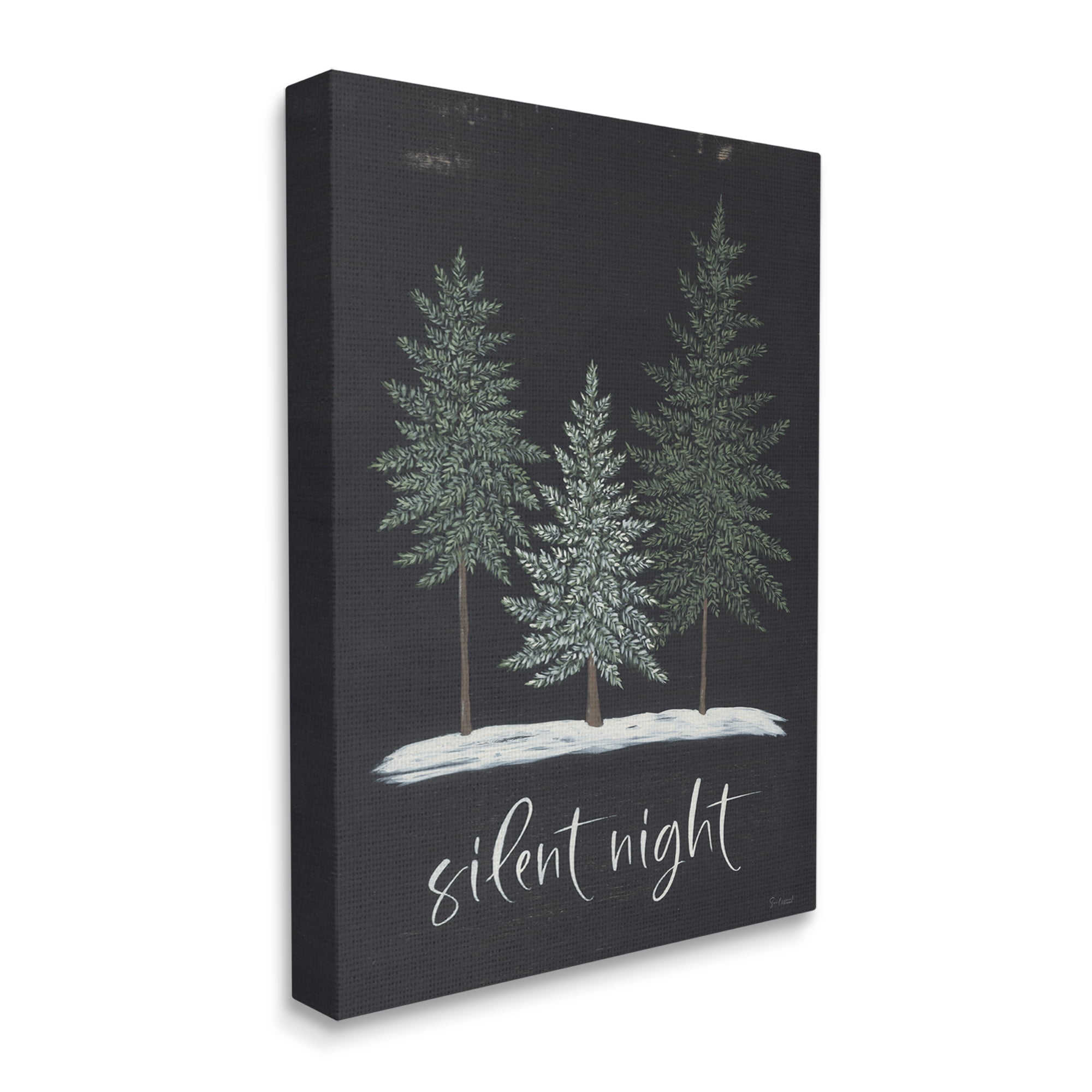 Silent Night Black Weathered Phrase Sign Fir Trees Inspirational Graphic Art Gallery-Wrapped Canvas Print Wall Art