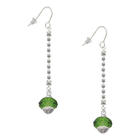 Delight Jewelry Green Faceted Glass Spinner - Silver-tone Long Sparkle Dangle French Earrings