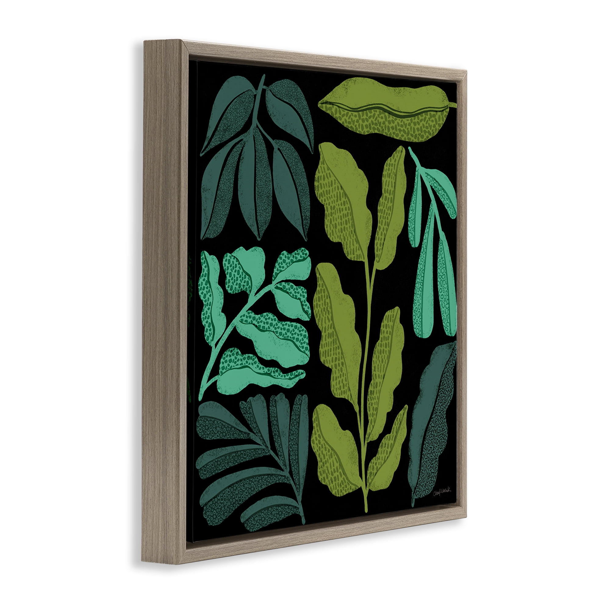 Stupell Industries Plant Sprig Collage Plants & Flowers Painting Brown Floater Framed Canvas Art Print Wall Art, 25 x 25