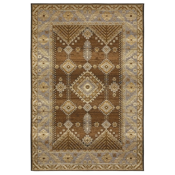 Woven Trends Bellflower - 1441X - Vintage Style, Medallion Pattern, Fade Resistant & Family Friendly, Living Room, Dining Room, Office, High Pile Polypropylene Area Rug in Brown - 5' x 8'