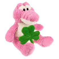 DolliBu Pink Alligator Stuffed Animal with Green Plush Shamrock, Cute Green Shamrock Plush, Fun St Patricks Day Stuffed Animal Alligator, Good Luck St Patricks Day Toys for Kids, Baby - 10 Inches