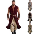 thumbnail image 6 of Virmaxy Halloween Costume Men's Medieval Hooded Tunic Set Renaissance Costume with Belt Pouch and Bracers for Halloween Party Army Green, 6 of 6
