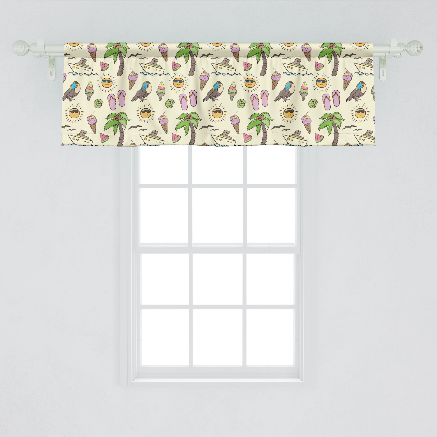 Ambesonne Flip Flop Window Valance, Tropical Summer Theme Coconut Palm