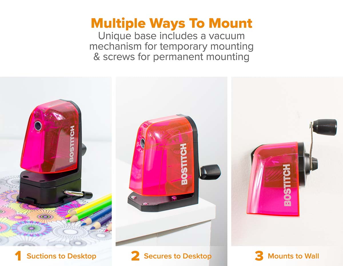 Bostitch Multi Mount Manual Kids Pencil Sharpener, Red