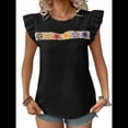 thumbnail image 1 of Blusa de Verano con Bordado Floral para Mujer, Cuello Redondo, Corta Negro L, 1 of 10