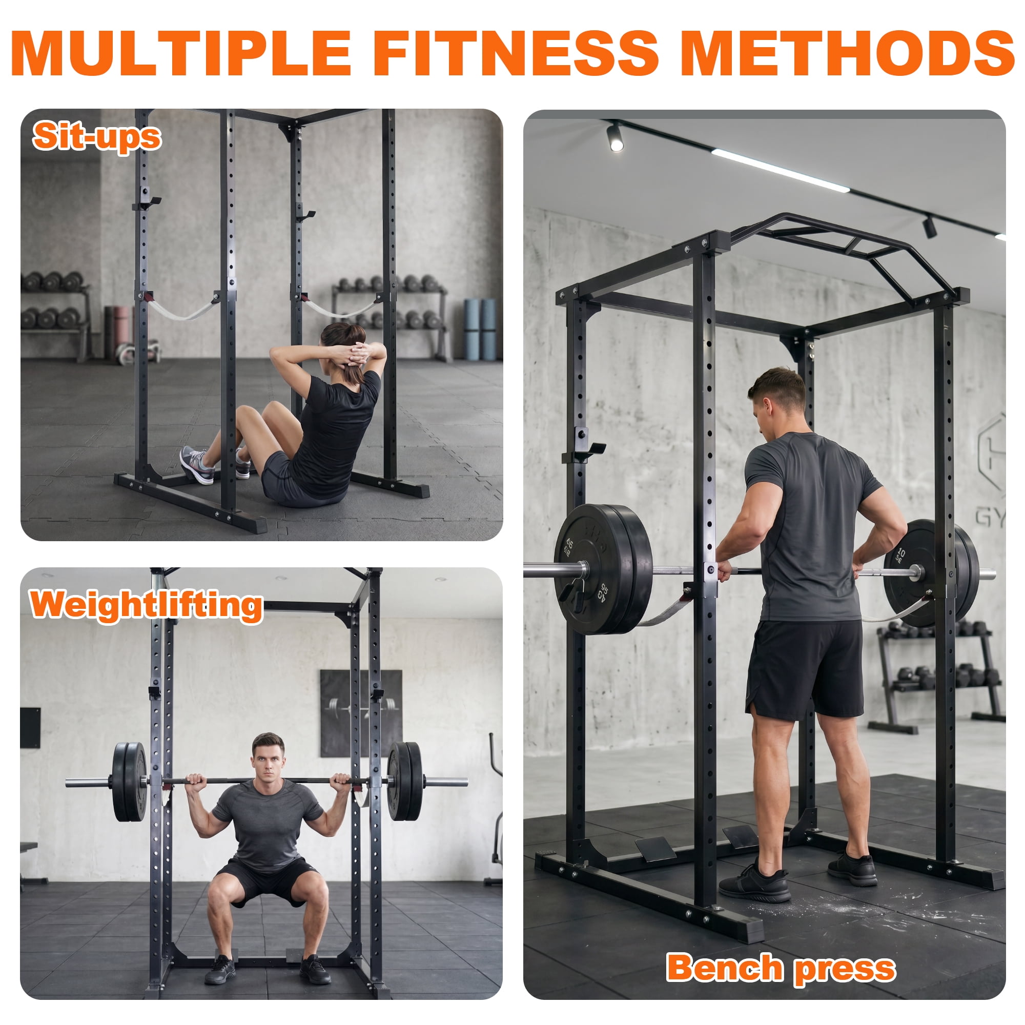 FlexWave Four-Post Power Cage, All-Black, 2x2 Steel Frame for Home Strength & Squat Training