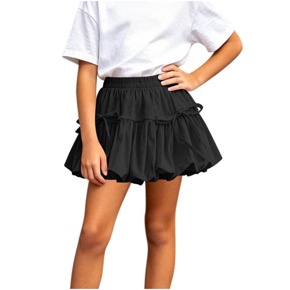 QTBIUQ Girls Bubble Skirt with Built-In Shorts Cute Bow Princess Elastic Waist Summer Casual Party Skirt