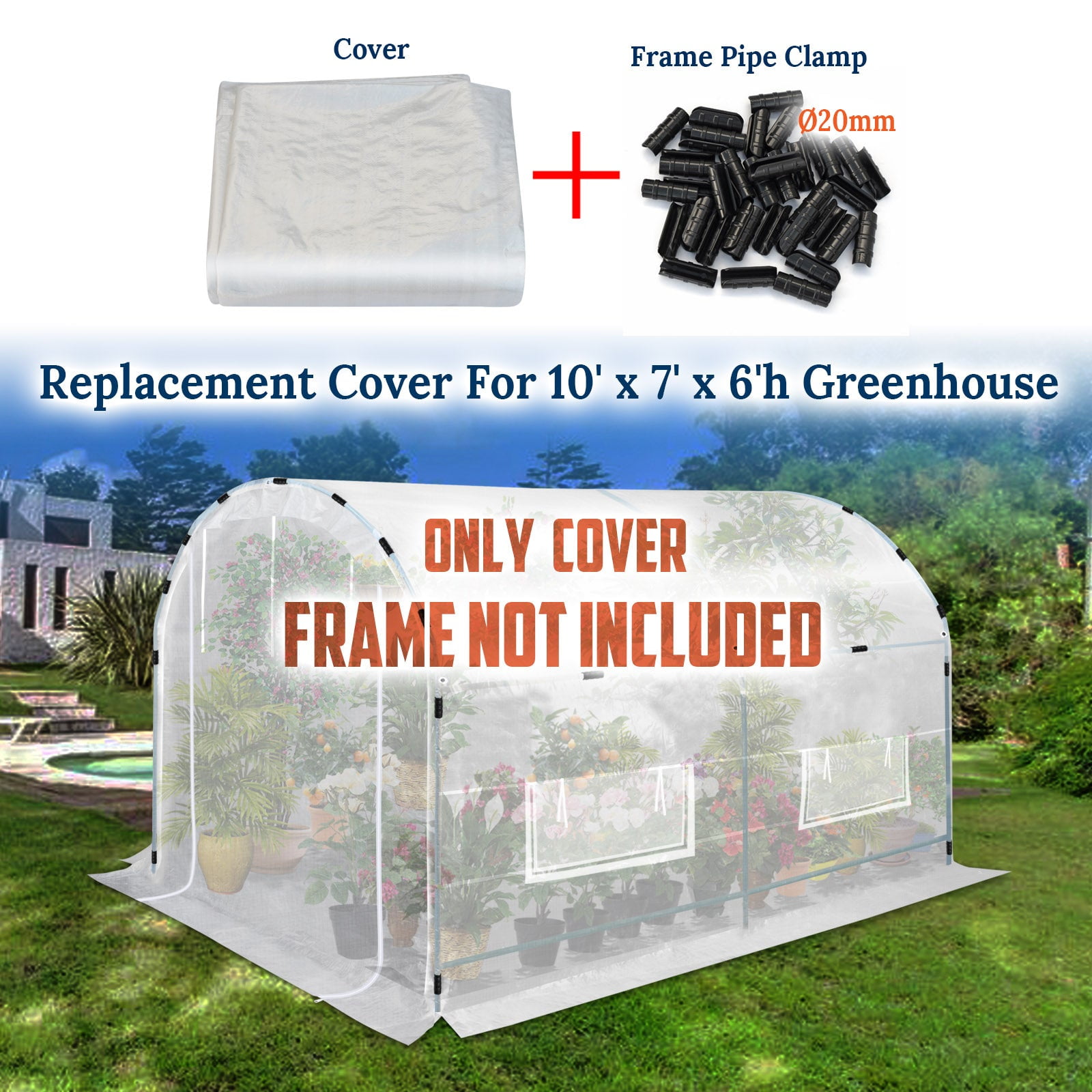 SUNNYOUTDOOR 10x7x6 FT Half-Transparent Greenhouse 3Pcs Cover Replacement ONLY Larger Walk in Outdoor Plant Garden, Frame NOT included