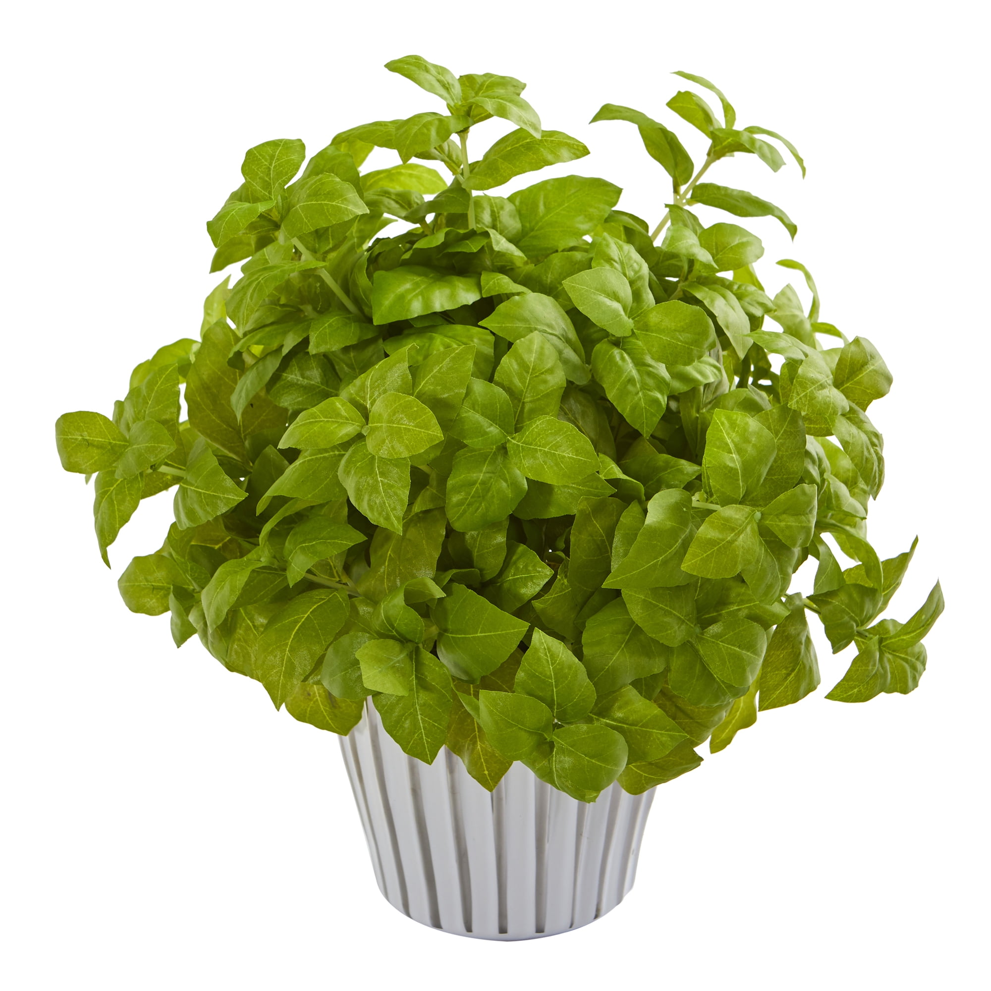 14in. Basil Artificial Plant in White Planter with Silver