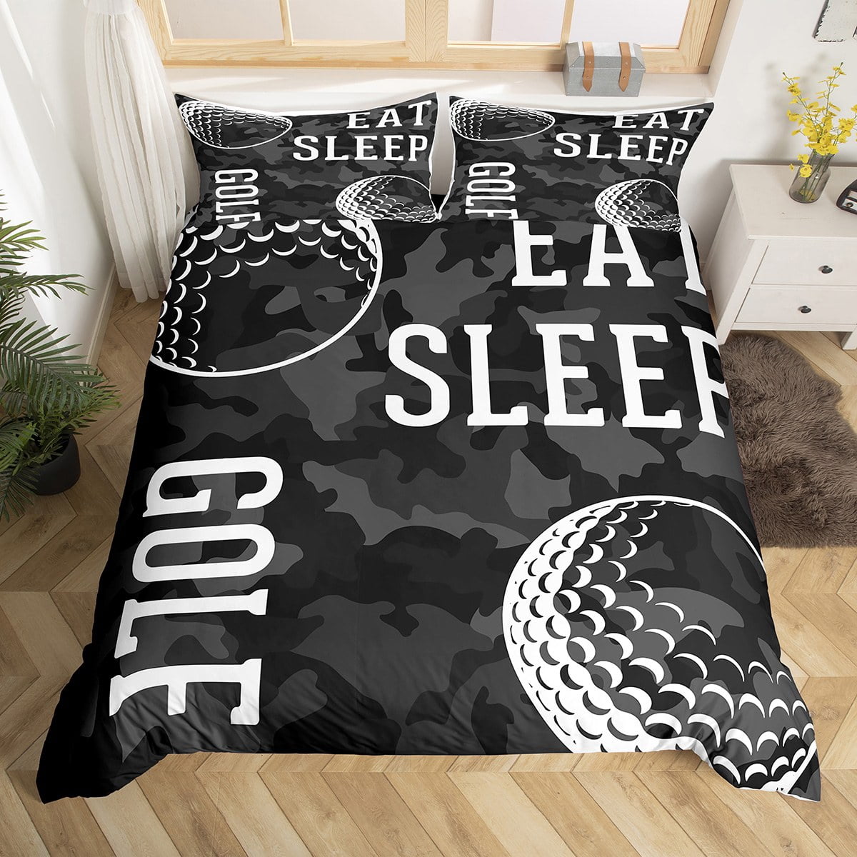 YST Golf Bed Sets Full Black Camouflage Bedding Set, Sport Duvet Cover