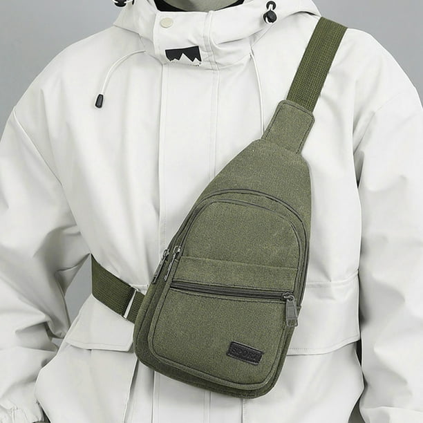 Bolso Bandolera para Hombre: Bolso Bandolera con Cremallera para El Teléfono, Ideal para El Trabajo y Viajes, con Múltiples Bolsillos y Correa Ajustable, En Colores Caqui, Verde y Café.
