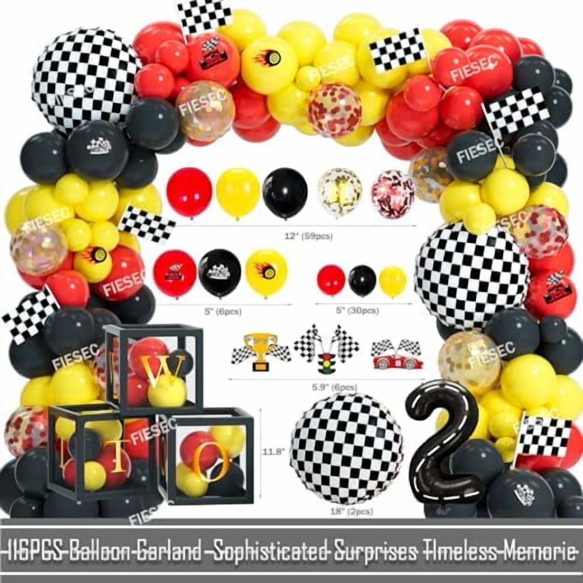 Two Fast Birthday Decorations – 131 PCs Race Car Themed Birthday Party Supplies with Two Fast Backdrop, Balloon Garland, Balloon Boxes, Number 2 Foil Balloon, Banner, Cake Topper, Poster