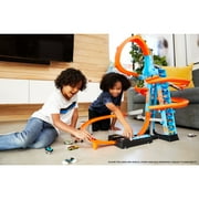 Hot Wheels Sky Crash Tower Motorized Track Set with Toy Car, Stores 20+ 1:64 Scale Cars, 27.95 in