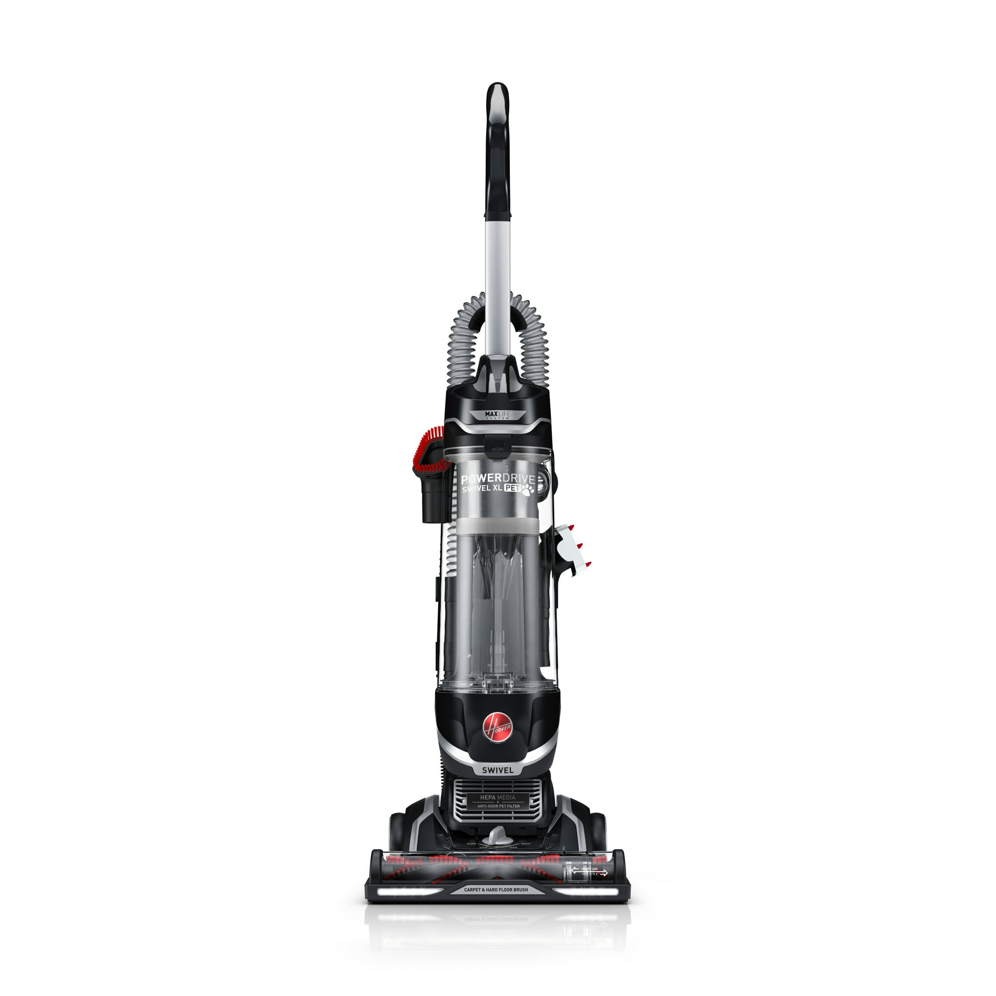 Hoover MAXLife Bagless Upright Vacuum Cleaner, Power Drive Swivel XL, Pet Friendly, Powerful Suction, HEPA Filter, UH75210, Black and Grey