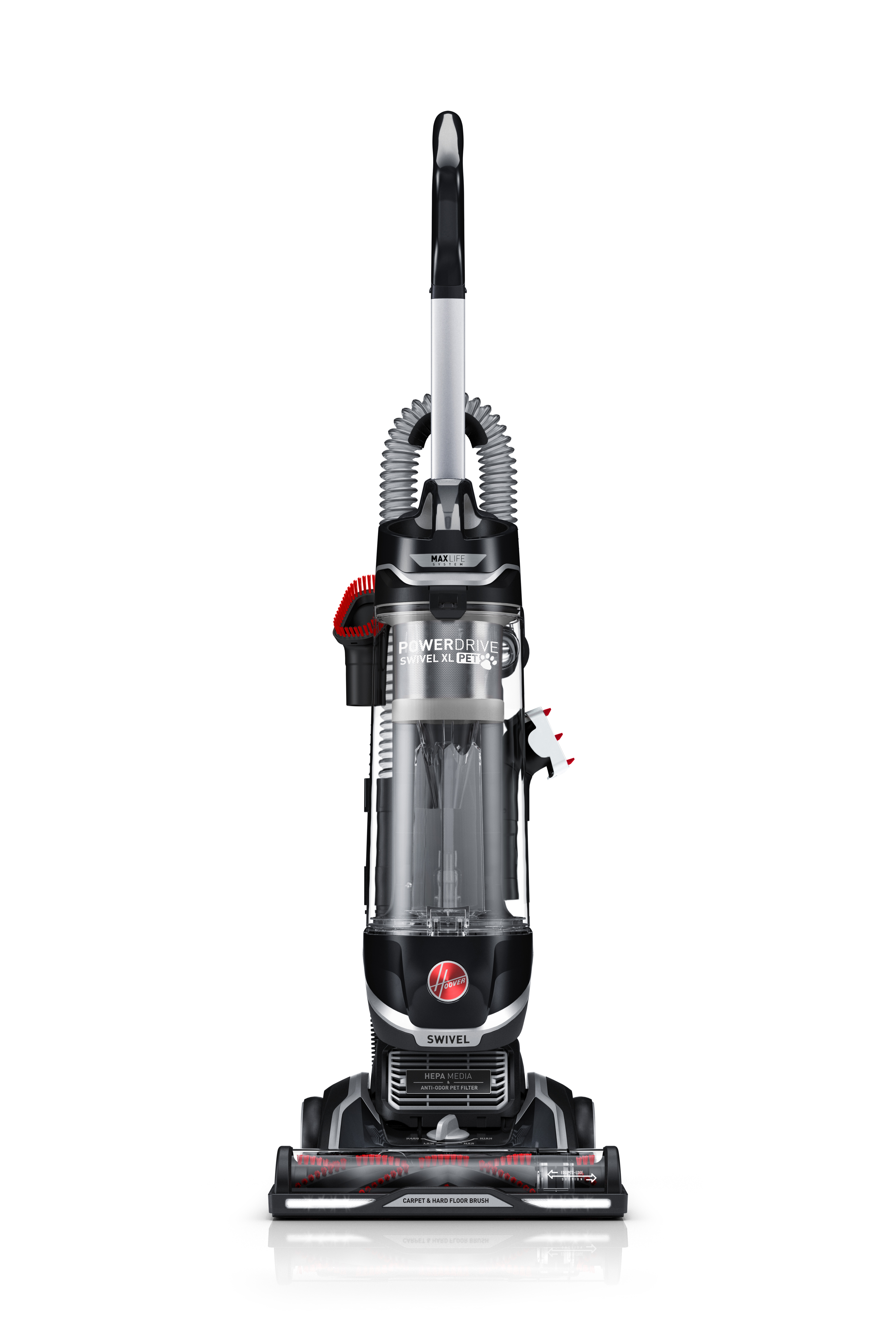 Hoover MAXLife Bagless Upright Vacuum Cleaner, Power Drive Swivel XL, Pet Friendly, Powerful Suction, HEPA Filter, UH75210, Black and Grey