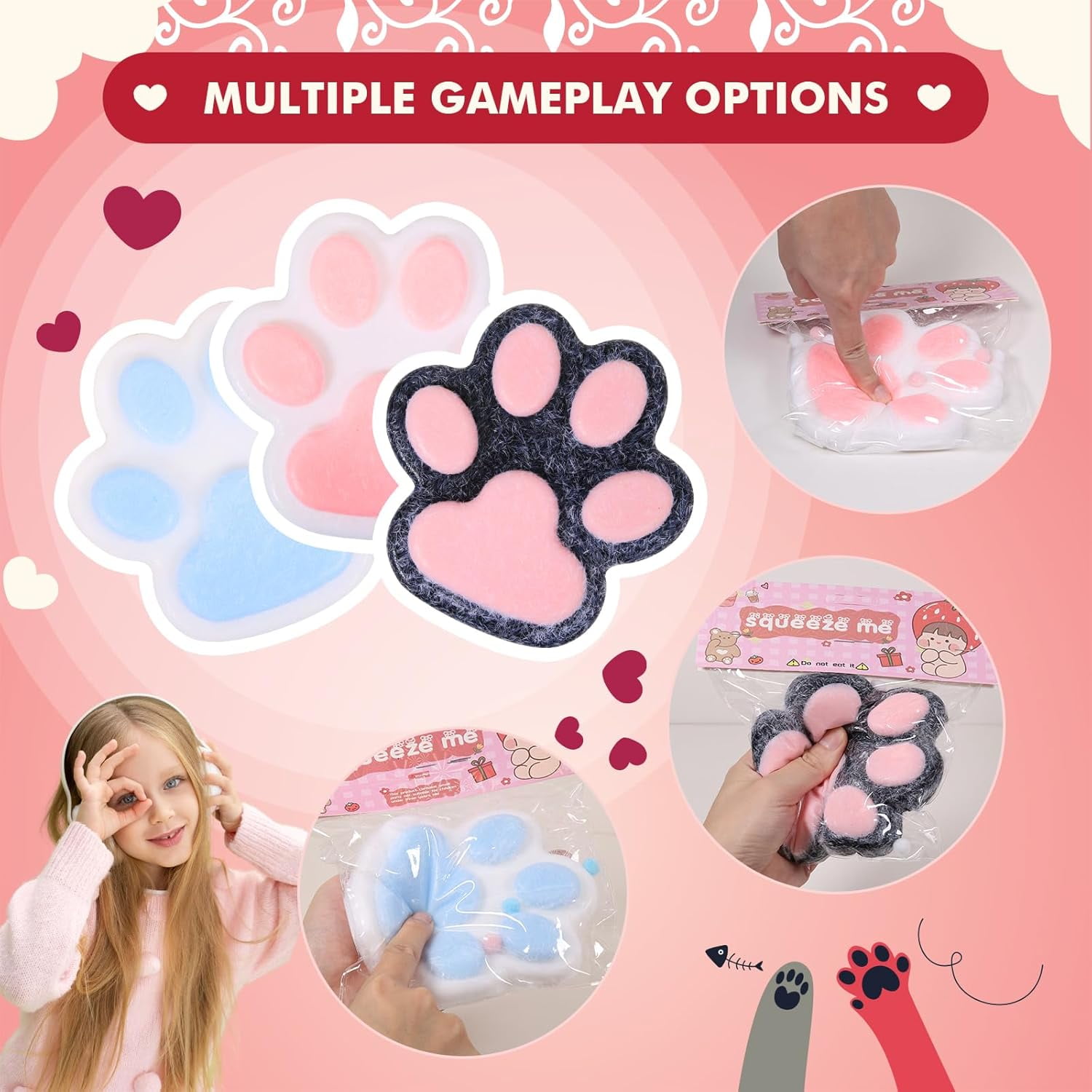 1/2/3pcs 5.5 in Handmade Taba Squishy Big Cat Paw Squishy fufu squishies Silicone Squeeze Toys for Stress Relief Furry Cat Paw Squishy Toys for Stress Relief,Super Soft Squeeze Fidget Toys