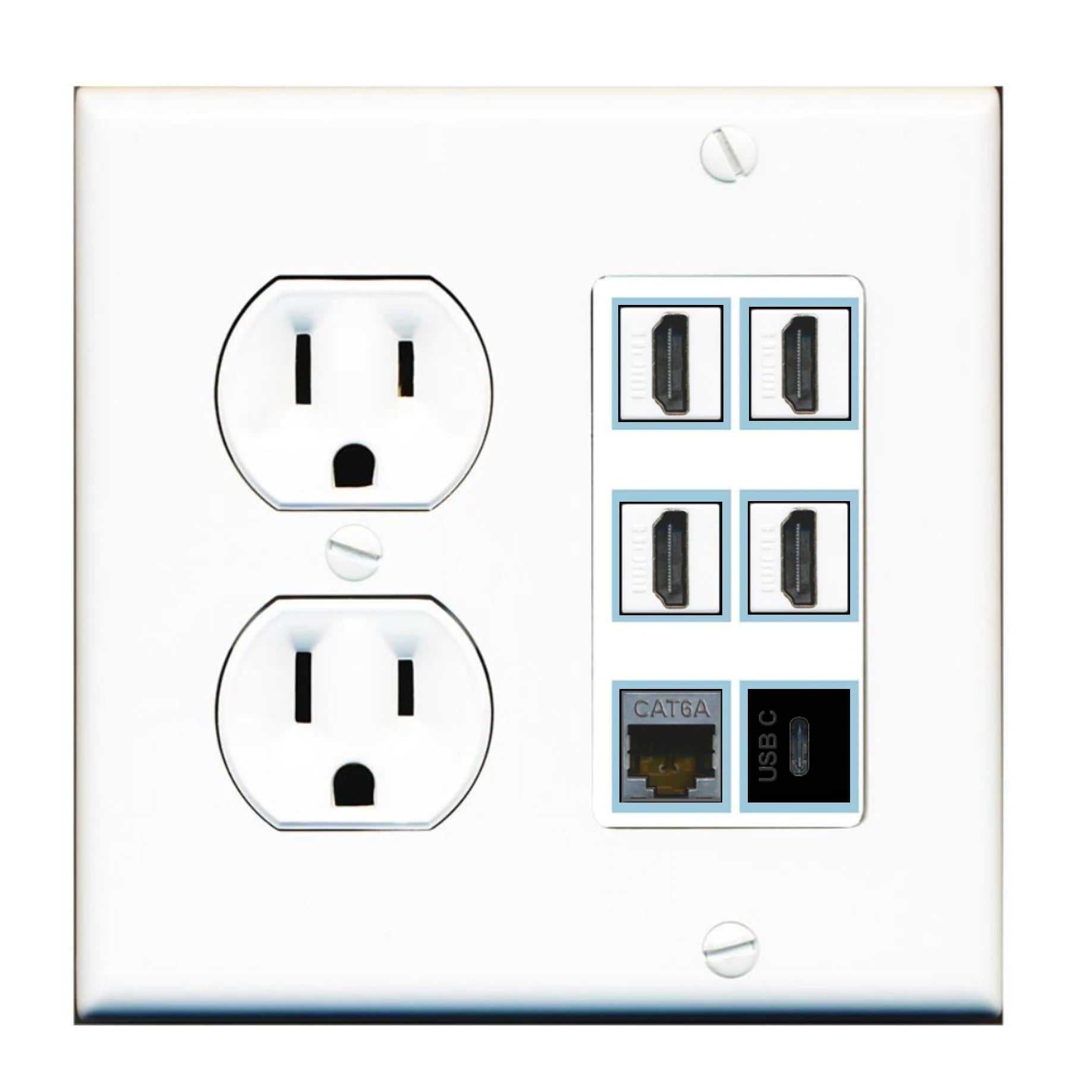 Ultra Spec Cables 6 Port Custom Keystone Wall Plate w/Round Power