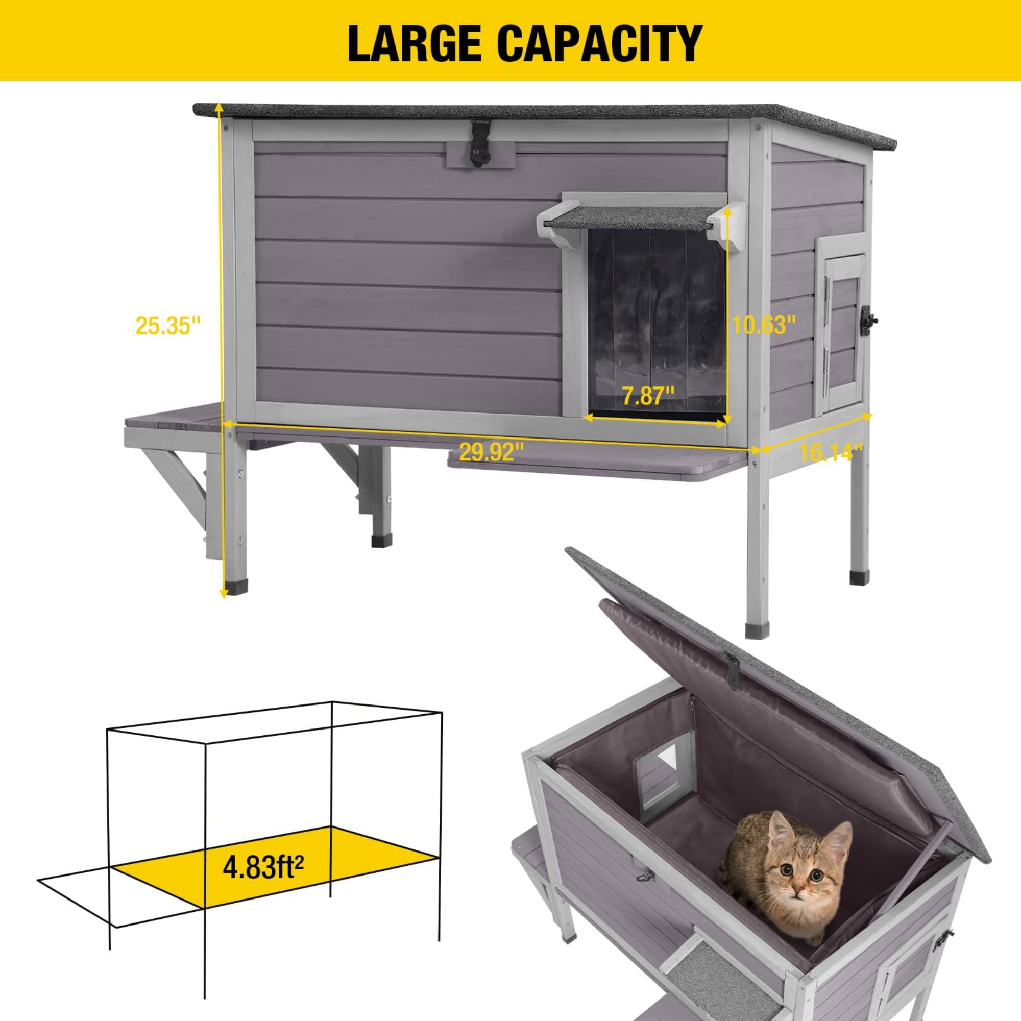 Aivituvin Outdoor Cat House Weatherproof with Insulated Liner, Feral Cat Enclosure Grey Color
