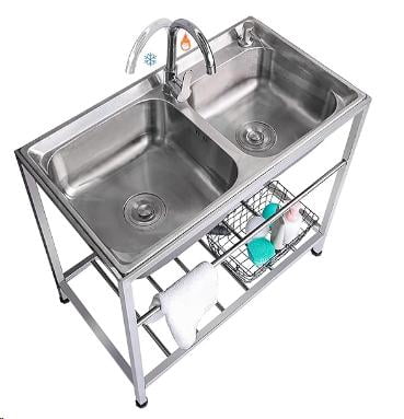 EastVita Freestanding Stainless Steel Kitchen Utility Sink 57.1x26x35.4 Inch Triple Bowl Without Faucet Heavy Duty Rust Resistant For Restaurant Kitchen Garage Outdoor