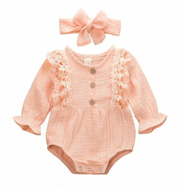 Binwwede - Newborn Infant Baby Girl Cotton & Linen Romper Bodysuit ...