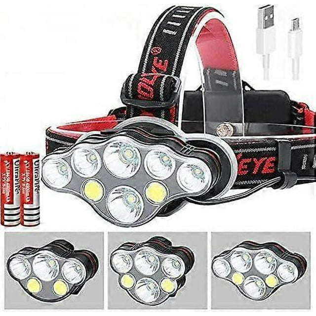 LED Headlamp, 350000LM Headlamp, Rechargeable, Waterproof, with 8 LEDs, 8 Lighting Modes