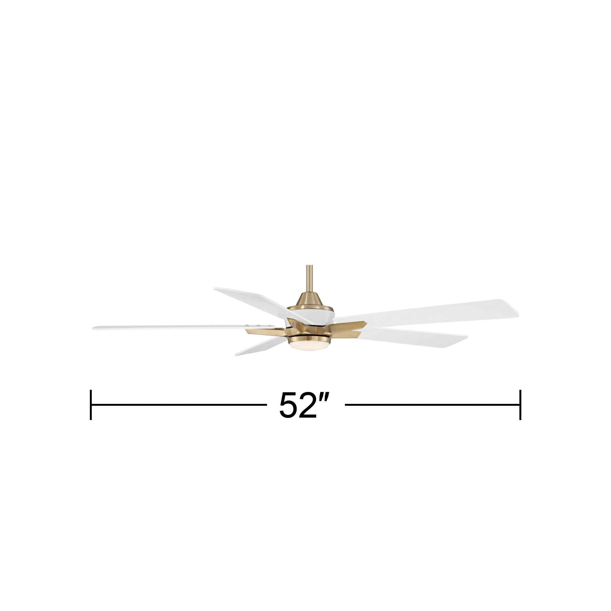 Casa Vieja 52" Vegas Nights Modern Indoor Ceiling Fan 5 Blade LED Light Remote Control Soft Brass Finish White Wood Blades Bedroom