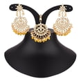 thumbnail image 3 of Efulgenz Indian Maang Tikka Earrings Set Bollywood Crystal Kundan Faux Pearl Head Chain Big Dangle Earrings Jewelry Set, Yellow, 3 of 5