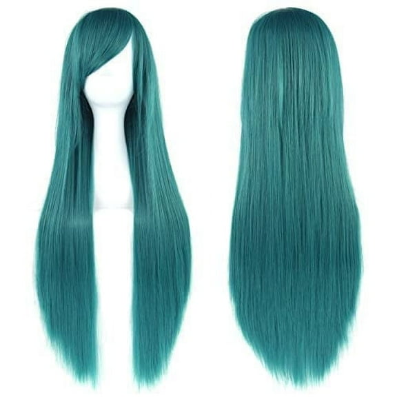 XmhyTop 80CM Extra Long Straight Synthetic Wig with Bangs, Vibrant Colorful Design, Ideal for Cosplay, Anime Parties & Women's Costume Events (Green)