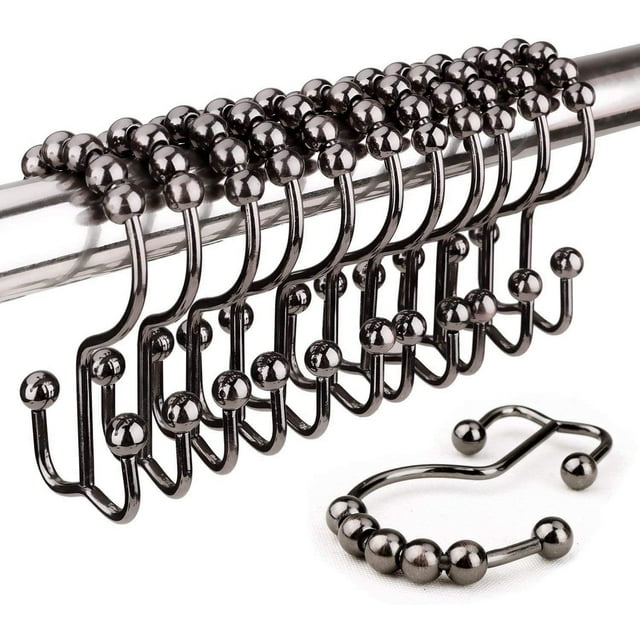 Crochets de Rideau de Douche, Anneaux et Crochets de Rideau de Douche en Acier Inoxydable 12 Pcs/24 Pcs Rideau de Douche pour Salle de Bain Tringles de Douche Rideaux