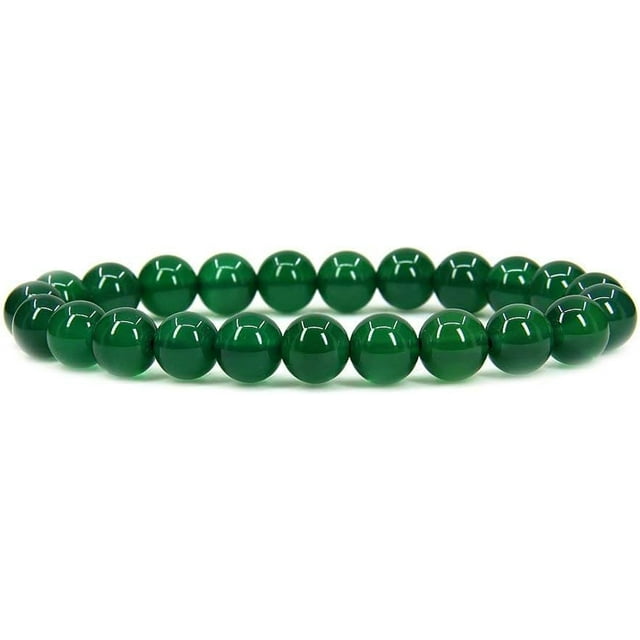 Angelstones Bracelet Extensible Unisexe en Perles Rondes 8 mm en Pierre Précieuse d'Agate Verte 7 Pouces