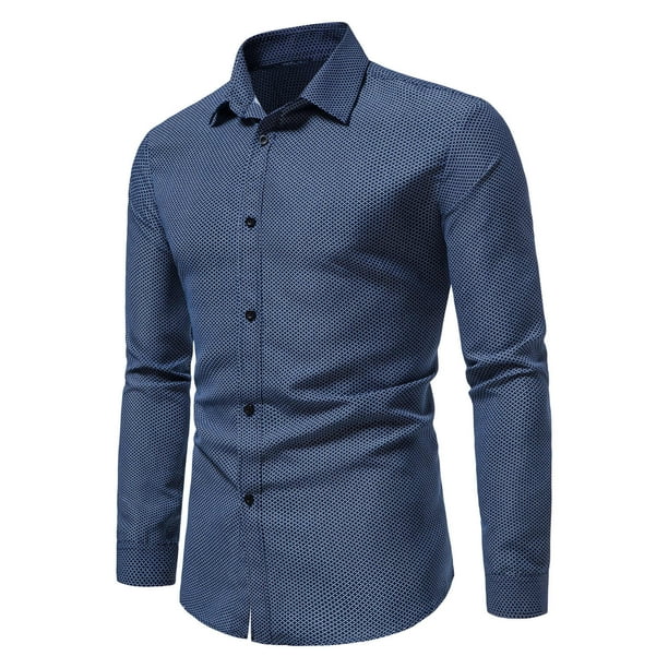 JERDAR Men s Casual Shirts Autumn Men Fashion Printed No Iron Loose Button Lapel Long Sleeved Shirt Spring Fall and Winter Comfortable Tops Blue XL