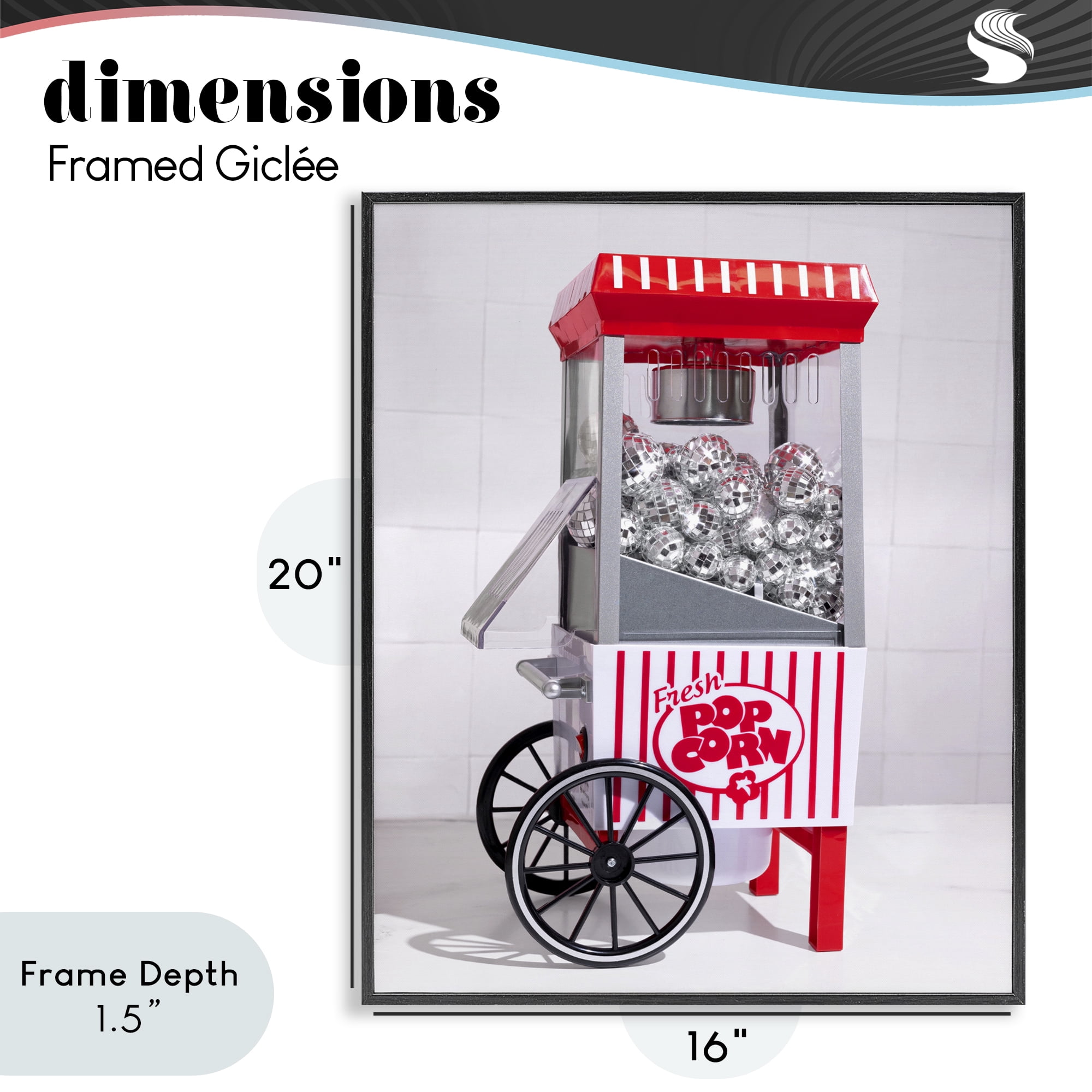 Stupell Industries Fun Disco Popcorn Machine Black Framed Giclee Art, design by LISH Creative