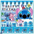 thumbnail image 2 of Decoración para fiesta de cumpleaños de Stitch, suministros en azul cielo, telón de fondo, servilletas de papel, platos, vasos, vajilla, globos, baby shower, 2 of 5